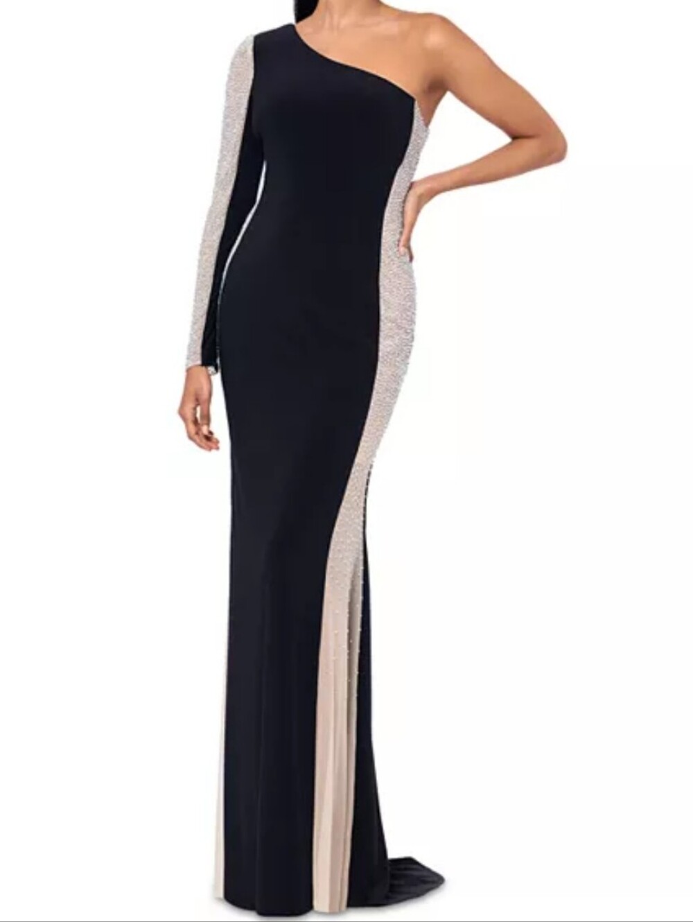 Aqua Bloomingdales Exclusive One-shoulder Embellished Evening Gown Black - Sz 12